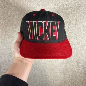 Vintage 90s Disney Mickey Mouse black and red spell out SnapBack back cap